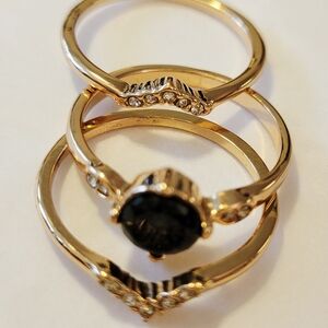 Avon Gold Ring Set with Black and Clear Accents
